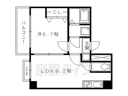山陰本線 丹波口駅 徒歩7分 6階建 築37年(1LDK/2階)の間取り写真