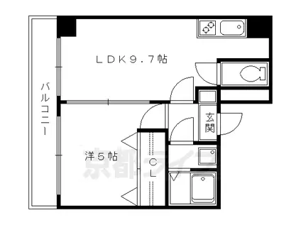 山陰本線 丹波口駅 徒歩7分 6階建 築37年(1LDK/4階)の間取り写真