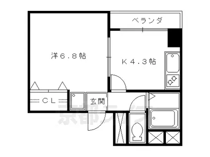 山陰本線 丹波口駅 徒歩7分 6階建 築37年(1K/5階)の間取り写真