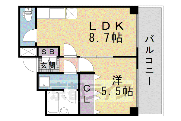 山陰本線 丹波口駅 徒歩7分 6階建 築38年(1LDK)の間取り写真
