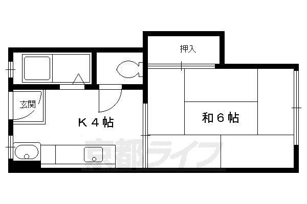 京都市烏丸線 北大路駅 徒歩23分 4階建 築53年(1K/4階)の間取り写真