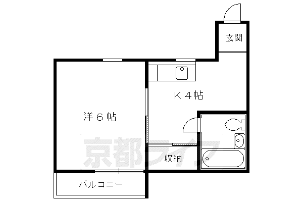 京都市烏丸線 丸太町駅(京都市営) 徒歩12分 4階建 築42年(1DK/4階)の間取り写真