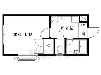 京都市烏丸線 北大路駅 徒歩25分 2階建 築36年(1K/2階)の間取り写真