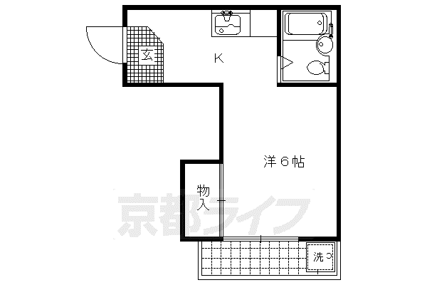 京都市烏丸線 北大路駅 徒歩22分 4階建 築44年(1K/4階)の間取り写真