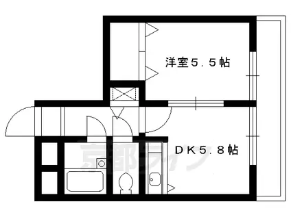 京都市烏丸線 北大路駅 徒歩15分 3階建 築36年(1DK/2階)の間取り写真