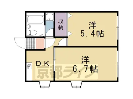 東海道本線 桂川駅(京都) 徒歩7分 2階建 築39年(2DK/2階)の間取り写真