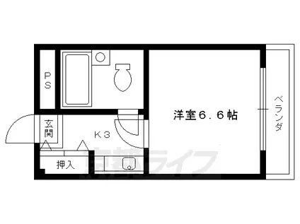 京都市烏丸線 北大路駅 徒歩5分 3階建 築37年(1K/3階)の間取り写真