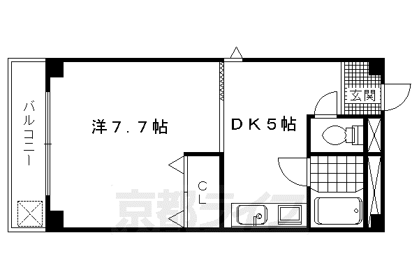 山陰本線 円町駅 徒歩2分 3階建 築35年(1DK/3階)の間取り写真