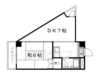 京福北野線 北野白梅町駅 徒歩6分 5階建 築43年(1DK/5階)の間取り写真