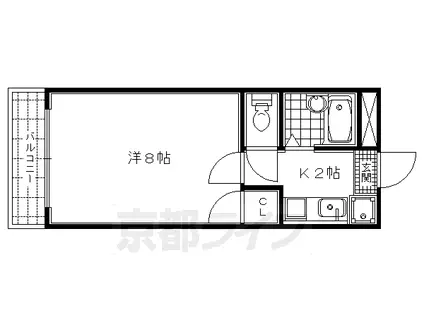 京福北野線 北野白梅町駅 徒歩15分 5階建 築37年(1K/3階)の間取り写真
