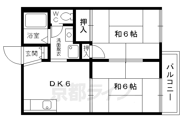 京福北野線 北野白梅町駅 徒歩12分 2階建 築40年(2DK/1階)の間取り写真