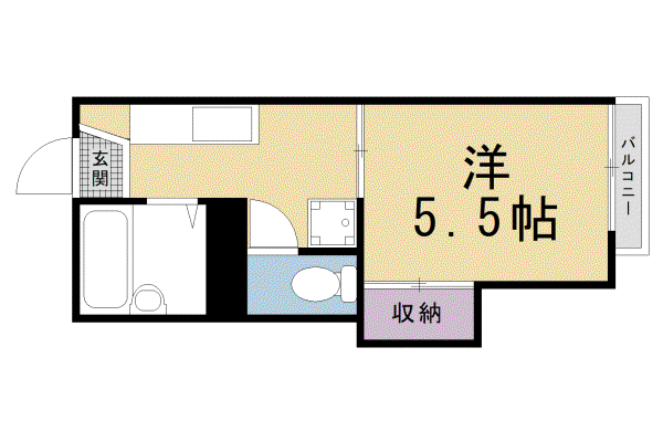 京福北野線 北野白梅町駅 徒歩13分 2階建 築39年(1K/2階)の間取り写真