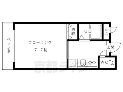 京都市烏丸線 北大路駅 徒歩5分 4階建 築33年(1K/3階)の間取り写真