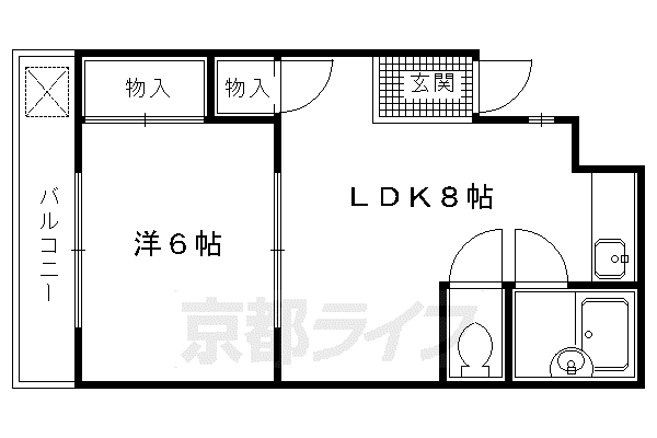 ハーティーハウス一条(1LDK/1階)の間取り写真