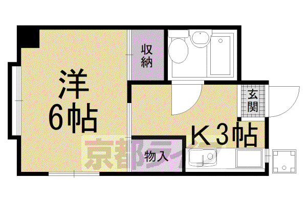 山陰本線 太秦駅(ＪＲ) 徒歩8分 5階建 築48年(1K/2階)の間取り写真