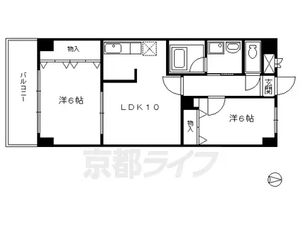 山陰本線 二条駅 徒歩10分 10階建 築35年(2LDK/9階)の間取り写真
