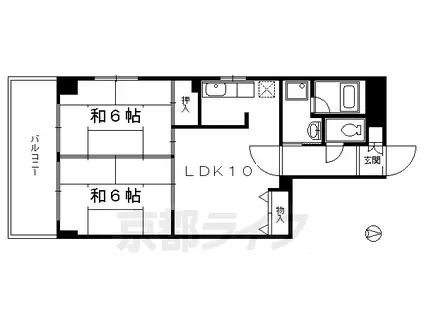山陰本線 二条駅 徒歩10分 10階建 築35年(2LDK/4階)の間取り写真