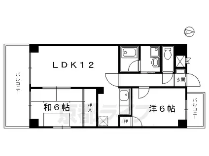 山陰本線 二条駅 徒歩10分 10階建 築35年(2LDK/4階)の間取り写真