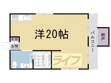 山陰本線 円町駅 徒歩5分 3階建 築38年(ワンルーム/1階)の間取り写真