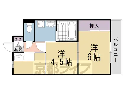山陰本線 太秦駅(ＪＲ) 徒歩12分 3階建 築34年(2K/3階)の間取り写真
