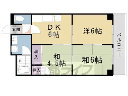 山陰本線 太秦駅(ＪＲ) 徒歩9分 6階建 築48年(3DK/6階)の間取り写真