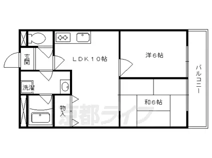 山陰本線 太秦駅(ＪＲ) 徒歩9分 6階建 築48年(2LDK/4階)の間取り写真
