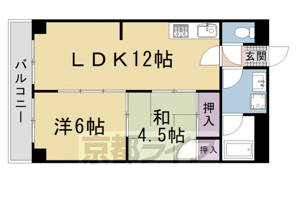 シャトーウメダ(2LDK/6階)の間取り写真