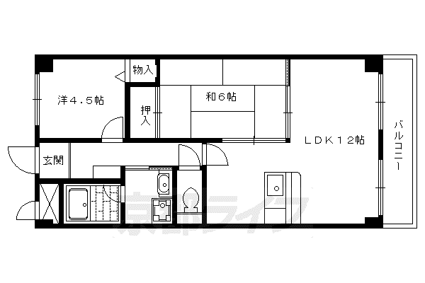 京都市烏丸線 国際会館駅 徒歩4分 3階建 築33年(2LDK/1階)の間取り写真