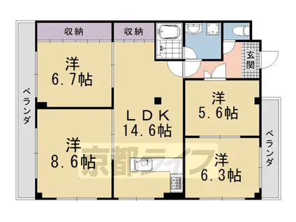 阪急電鉄京都線 西院駅(阪急) 徒歩3分 4階建 築37年(4LDK/4階)の間取り写真