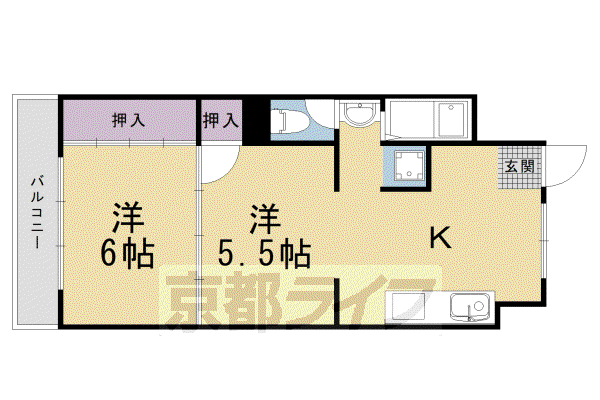阪急電鉄京都線 西京極駅 徒歩5分 4階建 築38年(2K/3階)の間取り写真