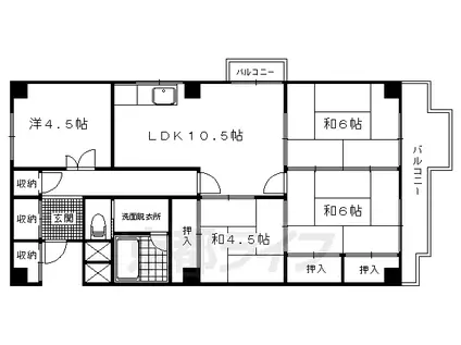 京福北野線 北野白梅町駅 徒歩15分 11階建 築55年(4LDK/7階)の間取り写真