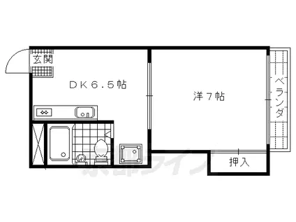 山陰本線 円町駅 徒歩8分 4階建 築40年(1DK/3階)の間取り写真