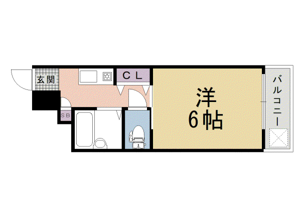 山陰本線 丹波口駅 徒歩5分 6階建 築36年(1K/3階)の間取り写真