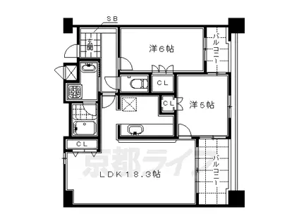 東海道本線 京都駅 徒歩5分 11階建 築21年(2LDK/7階)の間取り写真