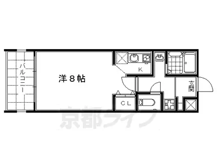 京都市烏丸線 九条駅(京都) 徒歩5分 10階建 築21年(1K/8階)の間取り写真