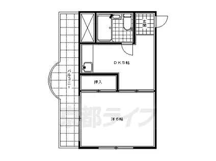 京都市烏丸線 京都駅 徒歩12分 3階建 築40年(1K/2階)の間取り写真