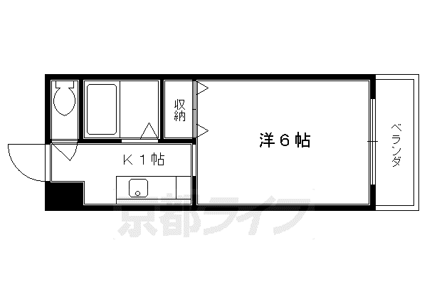 東海道本線 京都駅 徒歩7分 4階建 築30年(1K/2階)の間取り写真
