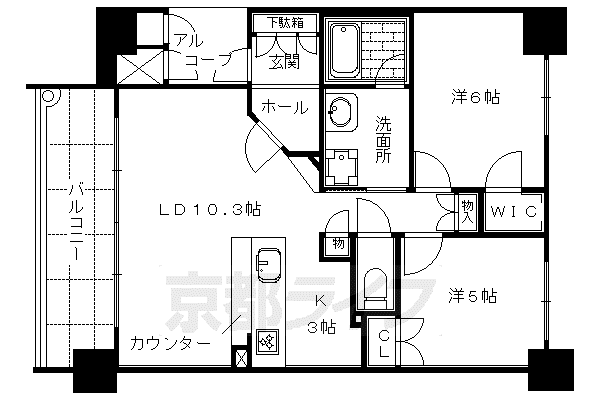 京都市烏丸線 四条駅(京都市営) 徒歩2分 13階建 築24年(2LDK/8階)の間取り写真