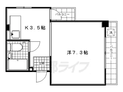 京阪電気鉄道京阪線 東福寺駅 徒歩4分 5階建 築46年(1K/2階)の間取り写真
