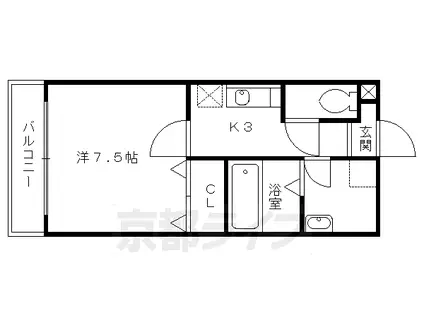 京都市烏丸線 五条駅(京都市営) 徒歩6分 5階建 築22年(1K/4階)の間取り写真