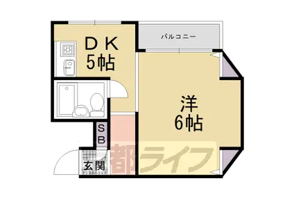 山陰本線 花園駅(京都) 徒歩10分 3階建 築35年(1DK/3階)の間取り写真