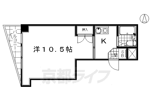 京都市烏丸線 五条駅(京都市営) 徒歩5分 5階建 築40年(1K/5階)の間取り写真