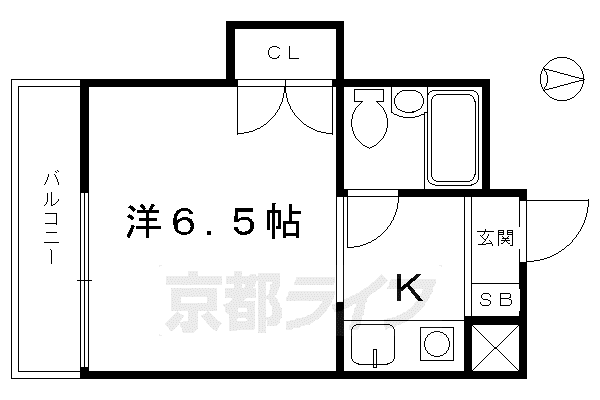 京都市烏丸線 五条駅(京都市営) 徒歩5分 5階建 築40年(1K/3階)の間取り写真