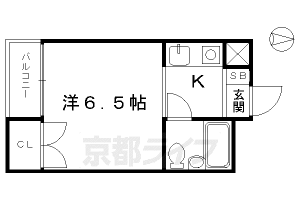 京都市烏丸線 五条駅(京都市営) 徒歩5分 5階建 築40年(1K/5階)の間取り写真