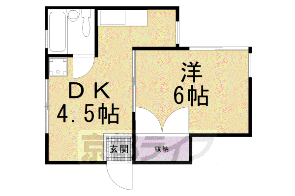 東海道本線 西大路駅 徒歩5分 4階建 築46年(1DK/2階)の間取り写真