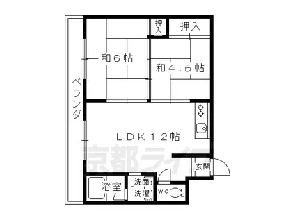山陰本線 花園駅(京都) 徒歩1分 4階建 築50年(2LDK/2階)の間取り写真