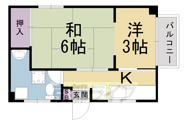 櫛笥マンション(2K/3階)の間取り写真