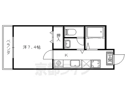 京都市東西線 御陵駅 徒歩1分 3階建 築29年(1K/1階)の間取り写真