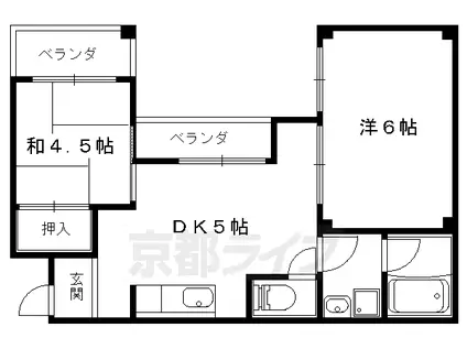 京都市東西線 椥辻駅 徒歩15分 4階建 築39年(2DK/3階)の間取り写真