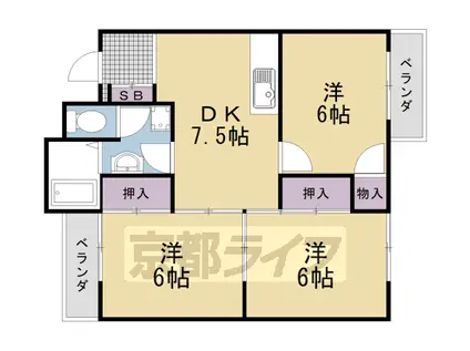 阪急電鉄京都線 洛西口駅 徒歩17分 2階建 築42年(3DK/1階)の間取り写真